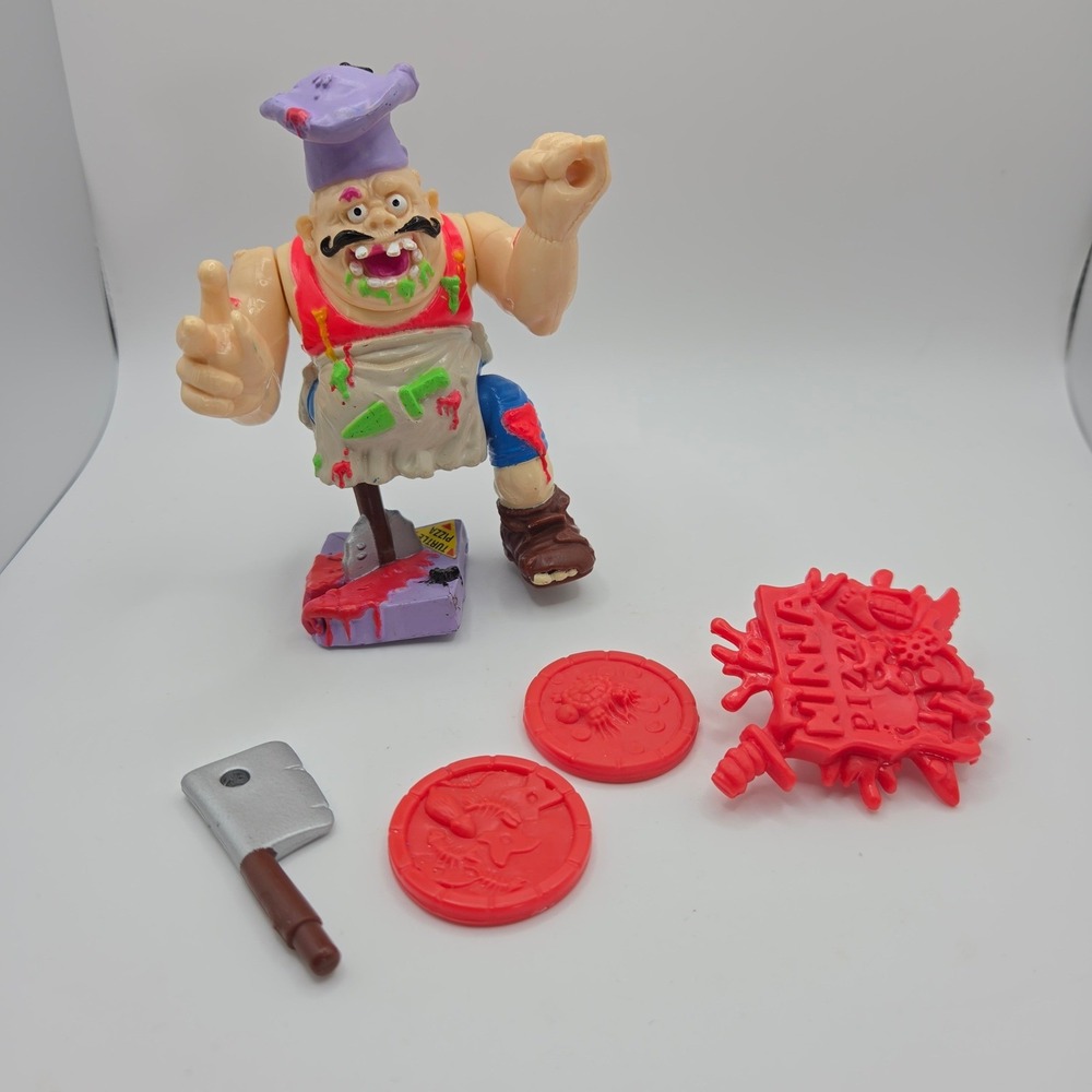 Playmates TMNT Pizza Face Action Figure 1993 Vintage Ninja Turtles with Weapons